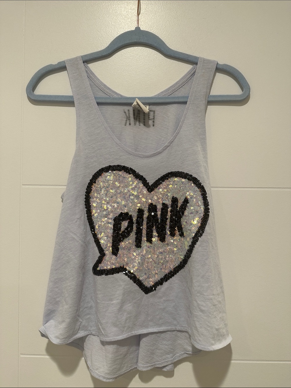 PINK Victoria's Secret Light Lilac Tank with Sequin Heart Logo